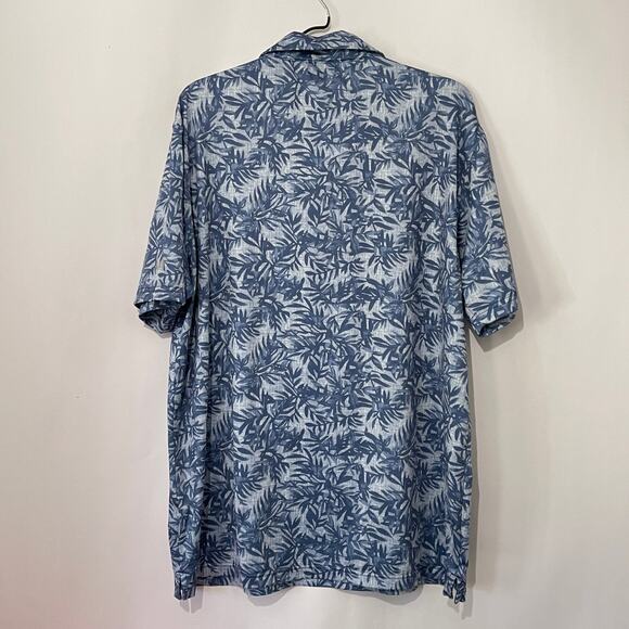 Maelreg Shirt Mens Large Golf Performance Polo S/S Blue AOP Stretch Floral Print - Picture 2 of 9